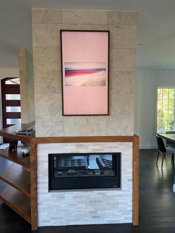 Auto rotate Frame TV Installation above Tile Fireplace